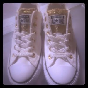 Gold and White Converse